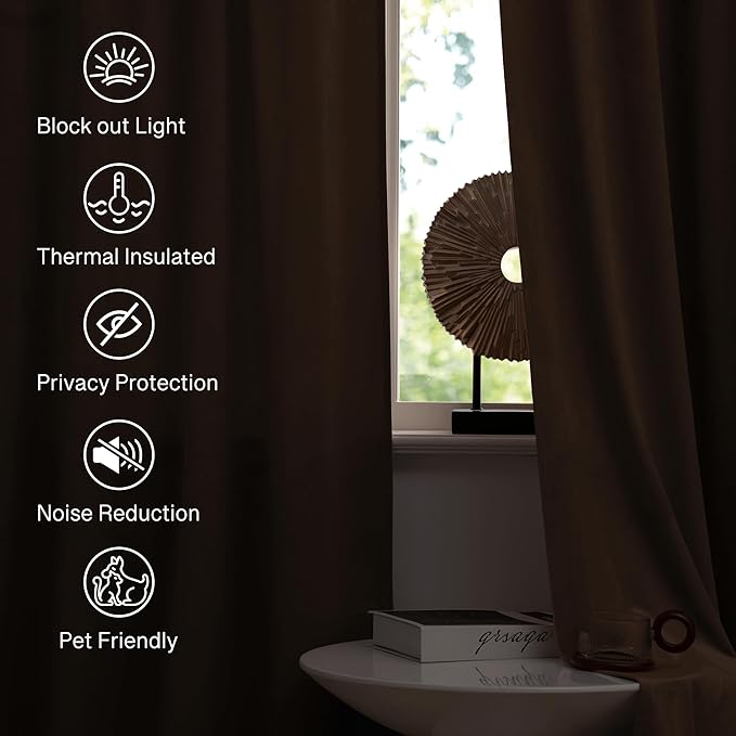 StangH Brown Curtains 100 inches Luxurious Blackout Drapes for Living Room Bedroom, Soft Velvet Thermal Insulated Curtains, Elegant Home Decor, W52 x L100, 2 Panels