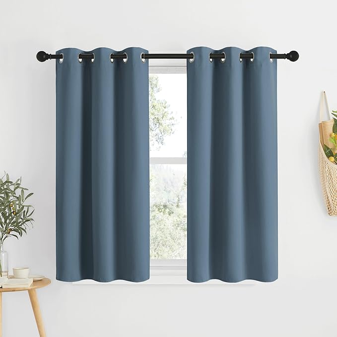 NICETOWN Blackout Curtains & Drapes for Bedroom - Triple Weave Grommet Top Thermal Insulated Light Blocking Panels for Bathroom/Living Room, Smoky Blue, W34 x L50, Set of 2