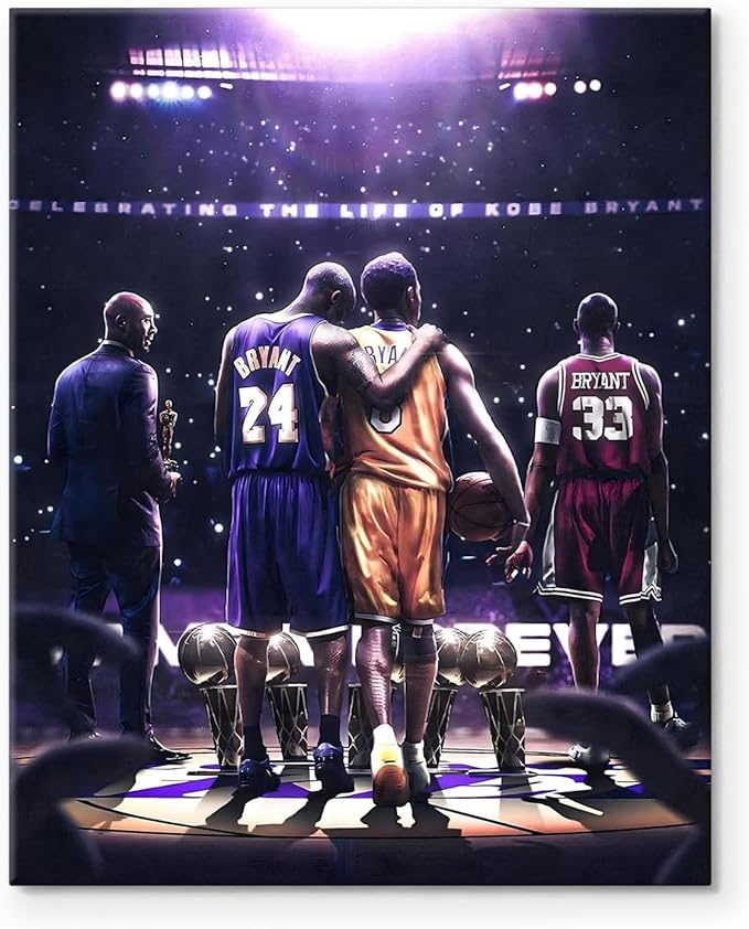 Kobe Bryant Legacy Canvas Wall Art Print Poster, Iconic Inspirational Sports Picture Artwork, Motivational Mamba Mentality Painting Wall Decor for Office Gym Home Living Room Bedroom, Framed 24x30inch