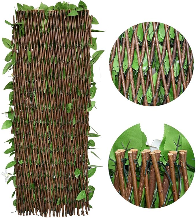 Sumery Expandable Fence Privacy Screen for Balcony Patio Outdoor,Decorative Faux Ivy Fencing Panel,Artificial Hedges (Single Sided Leaves) (4, White Flowers)
