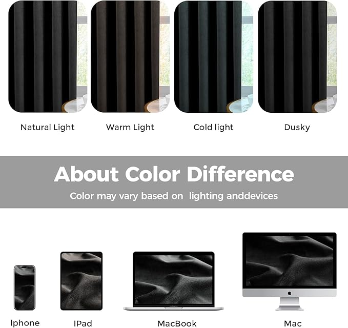 Pinch Pleated 100% Blackout Curtains for Bedroom, Black Velvet Curtains for Living Room, Black Out Curtain 108 inch Long Room Darkening, Blackout Pinch Pleat Drapes with Hooks 2 Panels