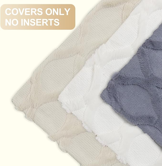 decorUhome Spring Throw Pillow Covers 18x18 Inch Set of 2, Soft Plush Faux Fur Wool Cream White Couch Pillow Covers, Decorative Neutral Pillow Cases for Bed Sofa Living Room Home Decor