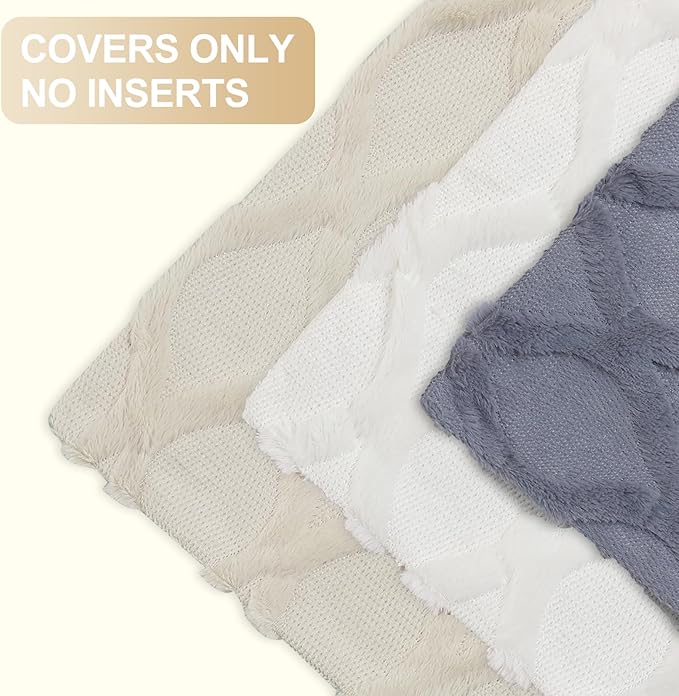 decorUhome Spring Euro Sham Throw Pillow Covers 26x26 Inch Set of 2, Soft Plush Faux Fur Wool Cream White Couch Pillow Covers, Decorative Neutral Pillow Cases for Bed Sofa Living Room Home Decor