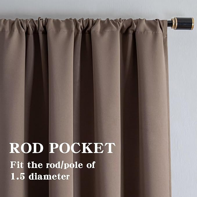 Blackout Curtains 108 Inch Length 2 Panels Set, Black Out Curtains for Bedroom 108 Inch Long, Rod Pocket Energy Saving Room Darkening Drapes for Living Room Window Khaki(W52 x L108)
