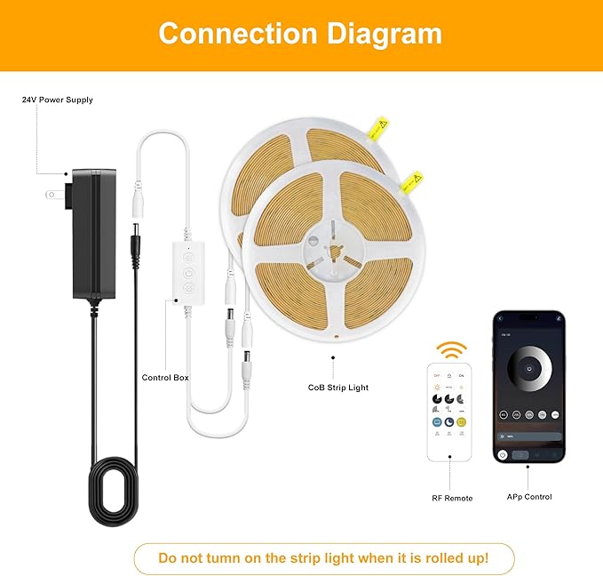 COB LED Strip Lights Natural White,24V Dimmable led Light Strip KIT with Remote and app Control,4000K 32.8FT/2 * 5m 8mm Wide Ra>90 Cuttable Flexible Strip Lights for Bedroom,Wardrobe,Cabinet