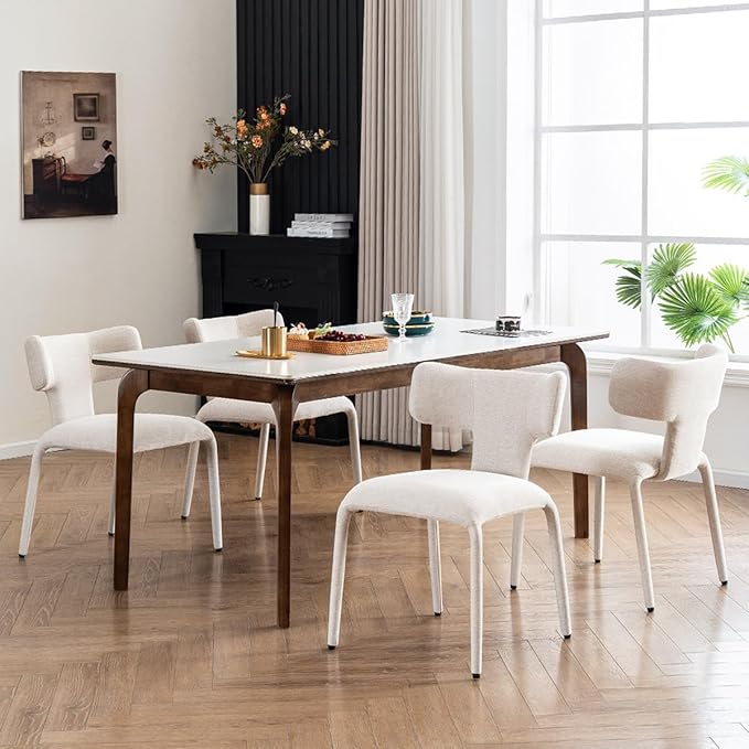 Kidol & Shellder Dining Chairs Set of 2,Modern Upholstered Fabric Dining Room Chairs with Curved Barrel Back,Armless Kitchen Chairs with Metal Legs and Padded Seat for Living Room and Bedroom Beige