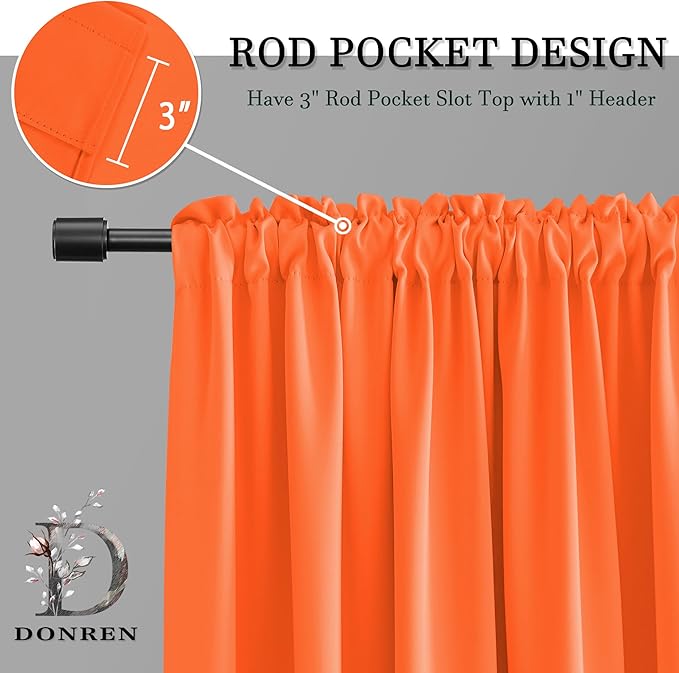 DONREN Extra 108 Inch Long Vibrant Orange Curtains for Villa Livingroom, Vibrant Orange Privacy and Thermal Insulated Blackout Drapes for Long Windows,W52 x L108,Set of 2 Panels