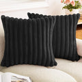 Double-Sided Faux Fur Plush Throw Pillow Covers 24x24 Set of 2 Fuzzy Striped Soft Cozy Pillowcase Luxury Decorative Pillows Square Fluffy Cushion Covers for Couch Sofa Bed,Black