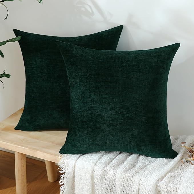 Jeneoo Hunter Green Decorative Throw Pillow Covers Soft Chenille Comfy Square Couch Cushion Cases for Living Room Sofa Decor (Set of 2, 20 x 20 Inches)