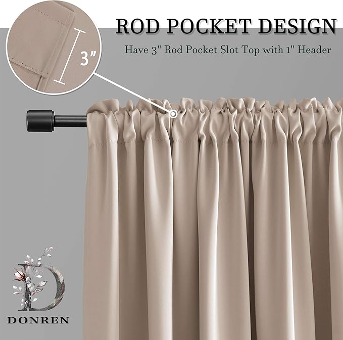 DONREN 108 Inch Length Warm Taupe Curtain Panels/Drapes for Living Room Solid Energy Efficient Room Darkening Bedroom Curtains Thermal Insulated W 60 x L108 inch