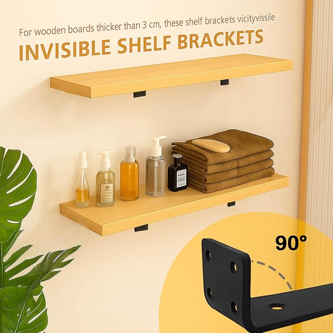 Floating Shelf Bracket 10 Inch of 4 Pack Heavy Duty Shelf Brackets Black Coated Metal L Bracket Wall Shelf Support DIY Brackets with 1/5 Inch Thick and 160 LBS Load Capacity