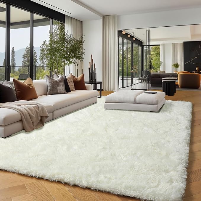 PAGISOFE Machine Washable Area Rugs for Living Room 6x9 Ft,Cream White Soft Fuzzy Shaggy Rugs for Bedroom, Office Ivory Nursery Carpet Boys Girls Dorm Pastel Rug for Kids Room Home Decor Aesthetic