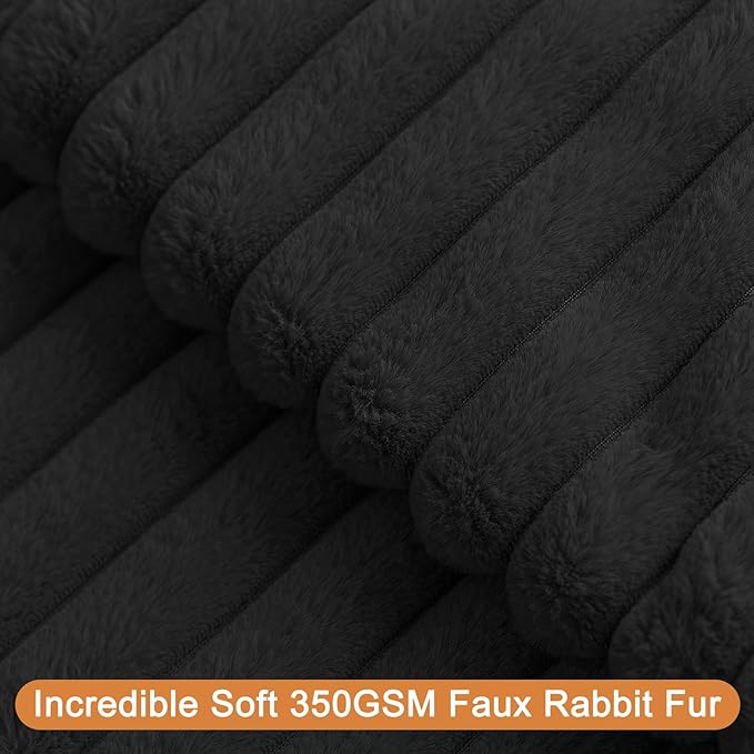 Double-Sided Faux Fur Plush Throw Pillow Covers 24x24 Set of 2 Fuzzy Striped Soft Cozy Pillowcase Luxury Decorative Pillows Square Fluffy Cushion Covers for Couch Sofa Bed,Black
