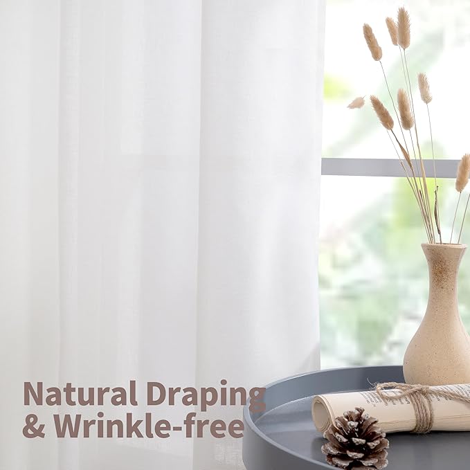 YoungsTex 84 Inch Length White Linen Curtains for Living Room - Textured Semi Sheer Drapes with Grommet Light Filtering for Bedroom Dining Room Lightweight, 2 Panels, 42 X 84 Inch