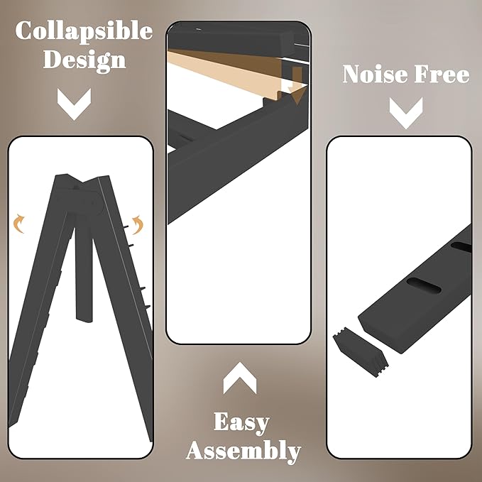 4 Inch Full Size Bed Frame with Metal Gaskets, Black Bed Frame Full No Box Spring Needed, Rounded Corner Design, Heavy Duty Steel Platform Support, Reserved Holes, Noiseless, Easy Assembly