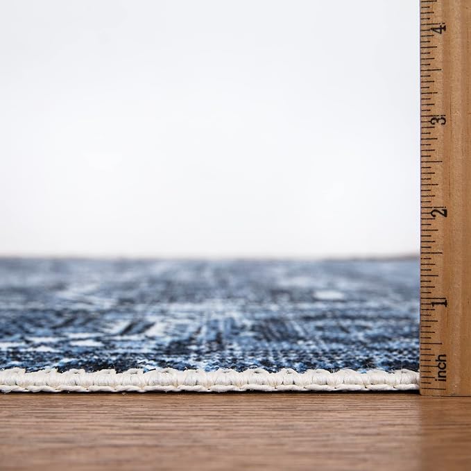 Bloom Rugs Washable Non-Slip 3' x 5' Rug - Blue Traditional Area Rug for Living Room, Bedroom, Dining Room, and Kitchen - Exact Size: 3' x 5'