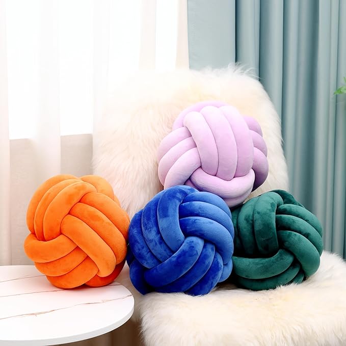 Petrella Knot Pillows Ball Round Throw Pillows Home Decor Cushion Decorative Aesthetic Throw Pillows，Dark Green 8inch