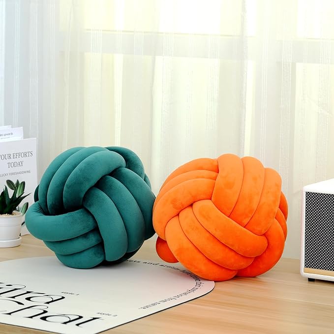 Petrella Knot Pillow Ball Round Throw Pillows Home Decor Cushion Decorative Aesthetic Throw Pillows，Dark Green 13inch
