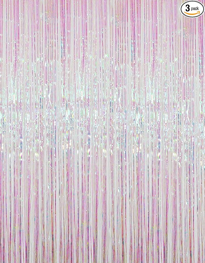 GOER 3.2 ft x 9.8 ft Metallic Tinsel Foil Fringe Curtains Party Photo Backdrop Party Streamers for Birthday,Graduation,New Year Eve Decorations Wedding Decor (3 Packs,Multicolor)