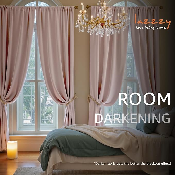 Lazzzy Velvet Blackout Curtains Thermal Insulated Room Window Drapes Super Soft Luxury Curtains for Living Room Bedroom Rod Pocket 2 Panels, Dusty Pink, 52" W x 90" L