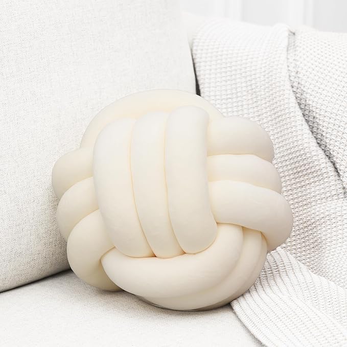 Petrella Knot Pillows Ball Round Throw Pillows Home Decor Cushion Decorative Aesthetic Throw Pillows，White 11inch