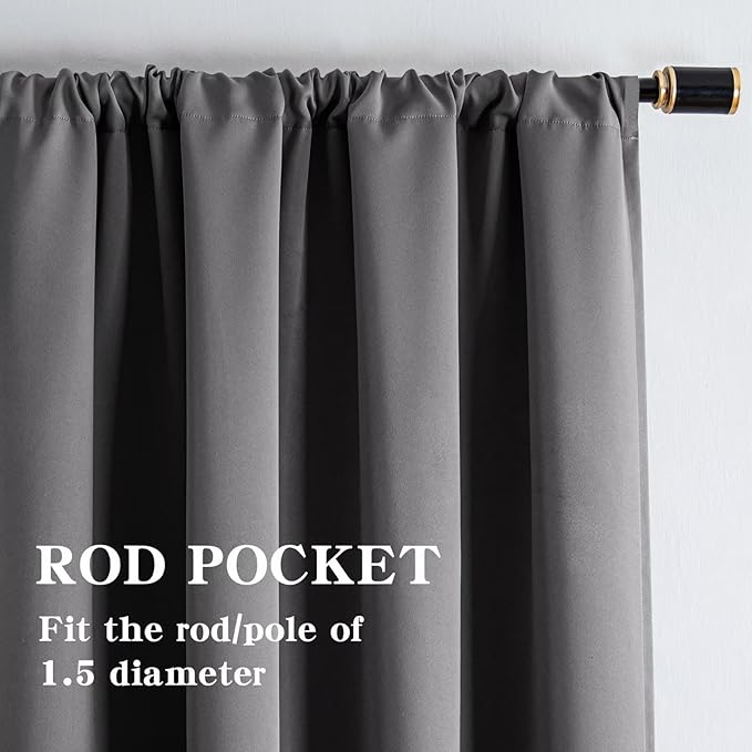 Blackout Curtains 96 Inch Length 2 Panels Set, Black Out Curtains for Bedroom 96 Inch Long, Rod Pocket Energy Saving Room Darkening Drapes for Living Room Window Light Grey(W52 x L96)