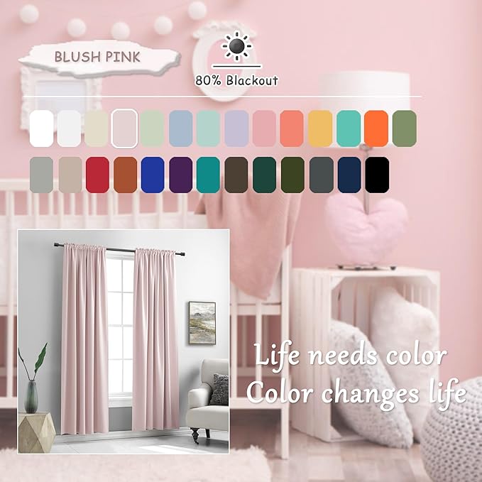 DONREN Blush Pink Room Darkening Soft Curtains - 108 Inch Length for 9 Foot High Ceiling Window,Baby Pink Rod Pocket Drapes/Curtains for Livingroom,52W x 108L,2 Panels