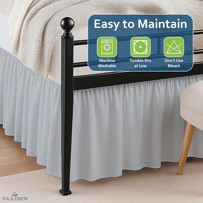 Rajlinen Ruffled Bed Skirt Full, 14 Inch Drop Dust Ruffle with Split Corners, 100% Microfiber Bedskirt with Platform, Three-Sided Coverage Ruffled Gathering Design, Light Grey