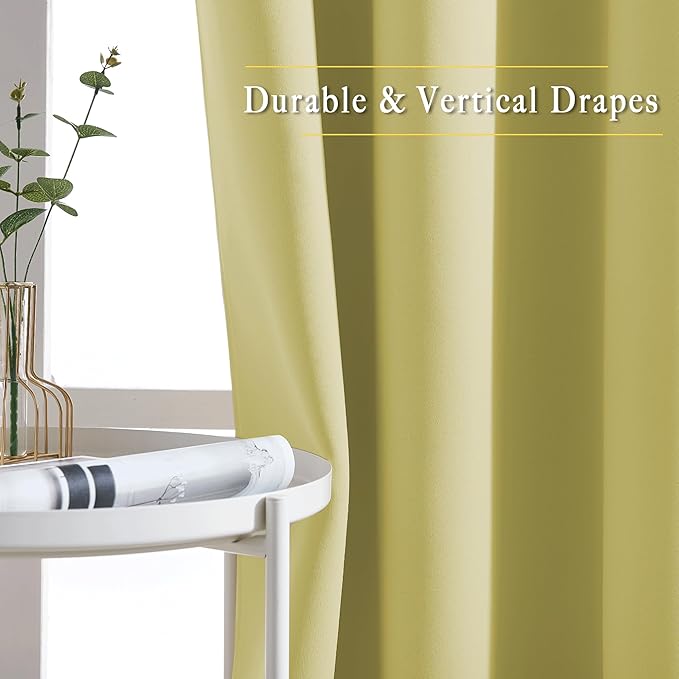 NICETOWN Room Darkening Curtains for Living Room - Functional Room Darkening Drapes/Panels for Bedroom, Thermal Insulated, Privacy Assured (Set of 2, 52 x 63 inches in Paler Yellow)