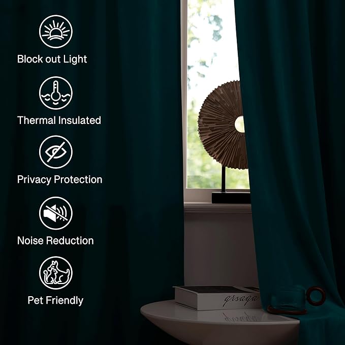 StangH Velvet Blackout Curtains Teal - Extra Long Luxury Velvet Curtains Thermal Insulated Patio Door Panels for Dining Room, Teal, W52 x L108 inches, 2 Panels