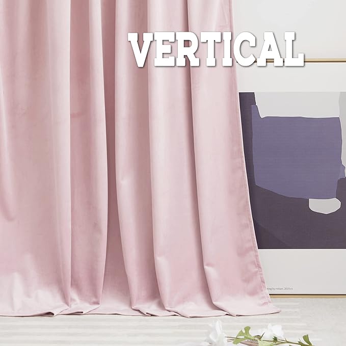 RYB HOME Velvet Room Divider Curtains for Space Separation, Noise Reduce Barrier for Nursery, Large Window Curtains for Sliding Glass Door, Blush Pink, W 62 x L 84, 2 Panels Set