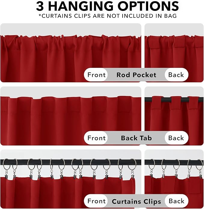 Deconovo Christmas Blackout Curtains, Thermal Insulated, W52 x L63 2 Panels, Back Tab, Machine Washable, Room-Darkening Drapes for Bedroom/Living Room Red