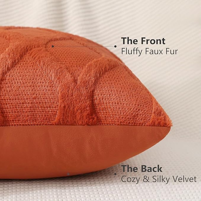 decorUhome Spring Throw Pillow Covers 12x20 Inch Set of 2, Soft Plush Faux Fur Wool Lumbar Rust Couch Pillow Covers, Decorative Neutral Pillow Cases for Bed Sofa Living Room Home Decor