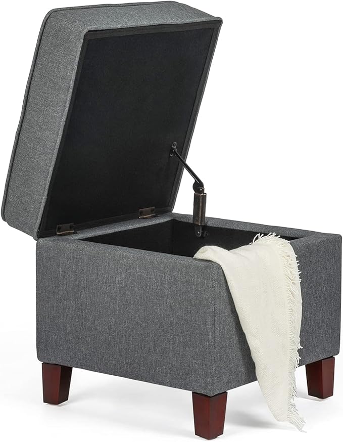 Adeco Chest and Footrest-Square Seat Storage Bench Ottoman, Gray