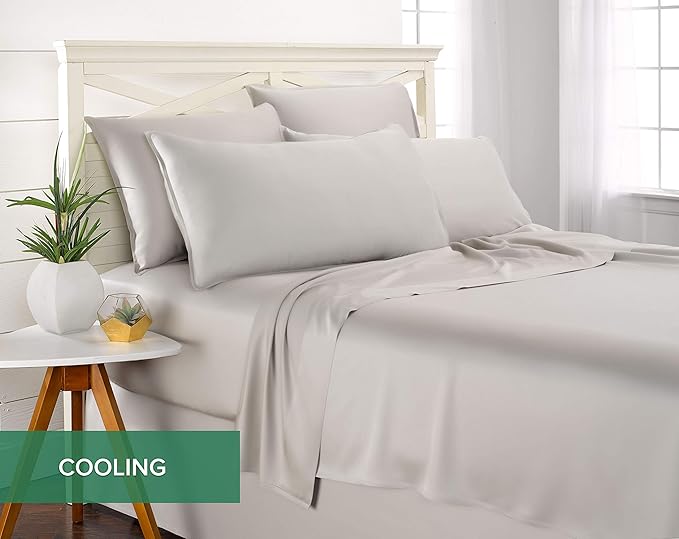 Pure Bamboo Full Sheets, Genuine 100% Organic Viscose Derived from Bamboo Bed Sheet Set, Luxuriously Soft & Cooling, Double Stitching, 2 Year Quality Promise (Full, Silver Pearl)
