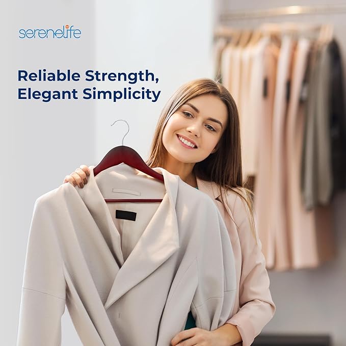 SereneLife 80 Pack Wooden Coat Hangers – Durable Suit Hangers with 360° Swivel Hook & Notches – Slim Design for Shirts, Jackets, Dresses, and More