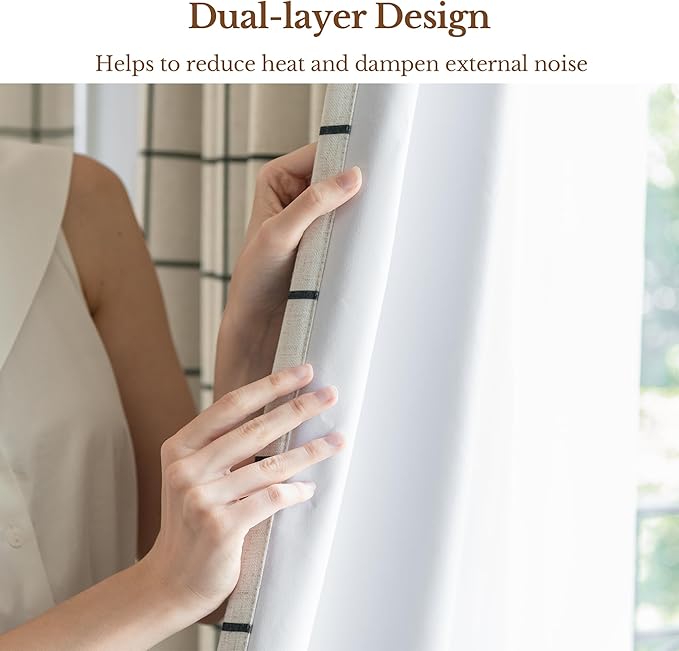 Plaid Pinch Pleated Curtains - Modern Luxury Linen Buffalo Blackout Drapes, Thermal Insulated Double Layer Window Panels for Living Room Bedroom, 84 Inches Long Black 2 Panels Set