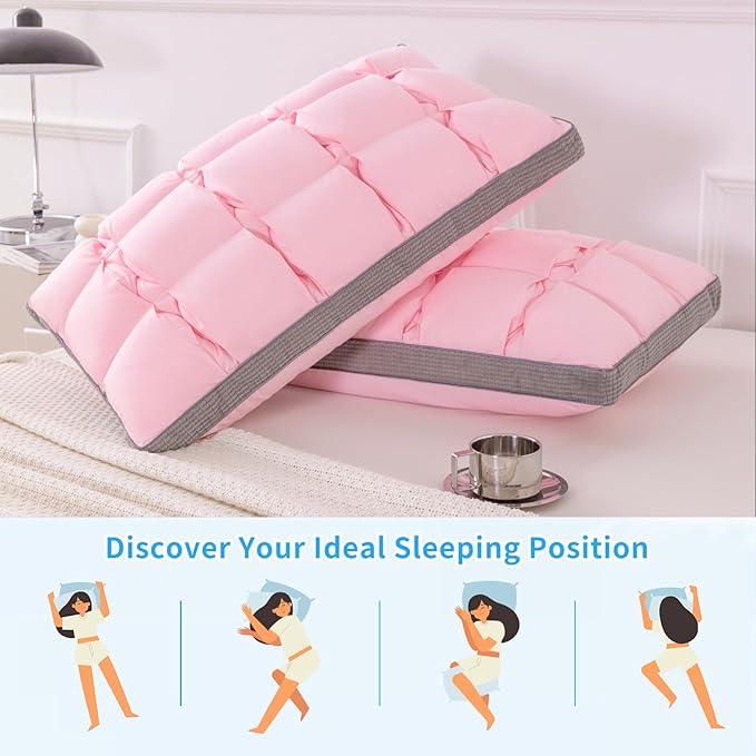 YOUR MOON Soft Pillow Standard for Sleeping, Super Soft Support Down Alternative Pillow, 100% Cotton Shell Luxury Comfy Fluffy Bed Pillows for Sleep(Pink)