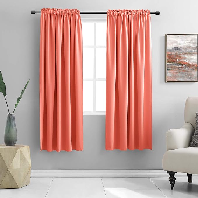 DONREN Coral Blackout Curtain Panels with Rod Pocket - Room Darkening Thermal Insulated Curtains for Bedroom (52 W x 63 L Inch,2 Panels)