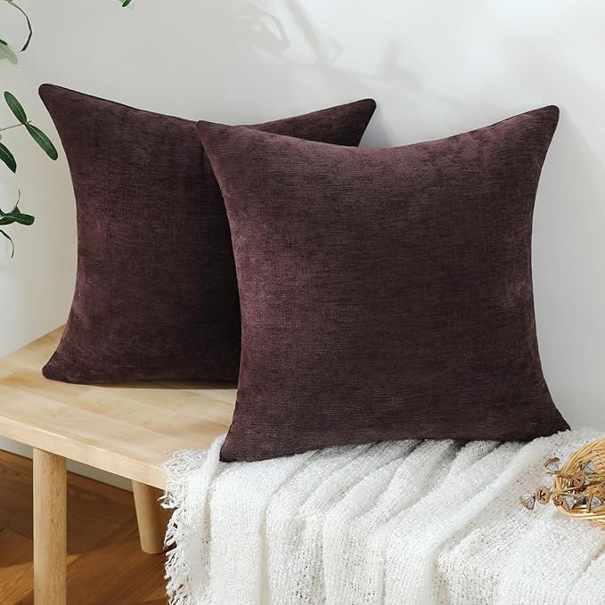 Jeneoo Plum Purple Decorative Throw Pillow Covers Soft Chenille Comfy Square Couch Cushion Cases for Living Room Sofa Decor (Set of 2, 18 x 18 Inches)