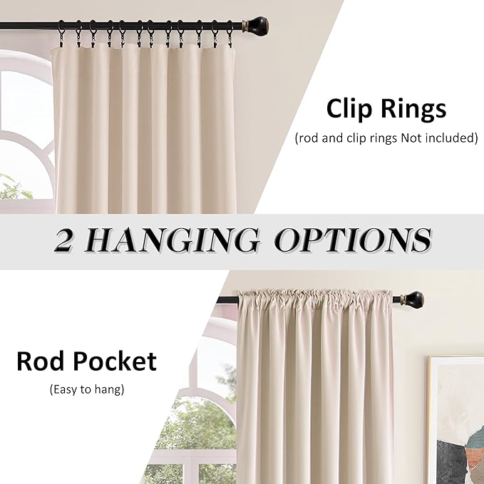 DONREN Patio Blackout Curtain Shades - Home Decoration Thermal Insulated Rod Pocket Blackout Draperies/Drapes for Kitchen (2 Panels, 60 inches x 96 inches, Warm Taupe)
