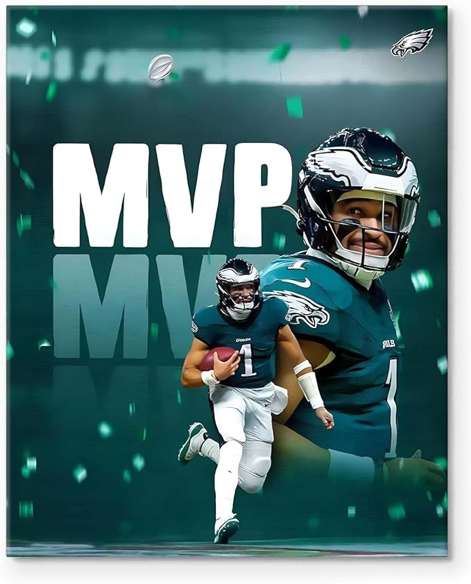 B.B.F MAKE 2025 Super Canvas Bowl Wall Art Champions MVP Hurts Canvas Wall Decor Eagles Poster Print Philadelphia Sports Star Picture Gift Modern Bedroom Living Room Home Decoration, Framed 20x24inch