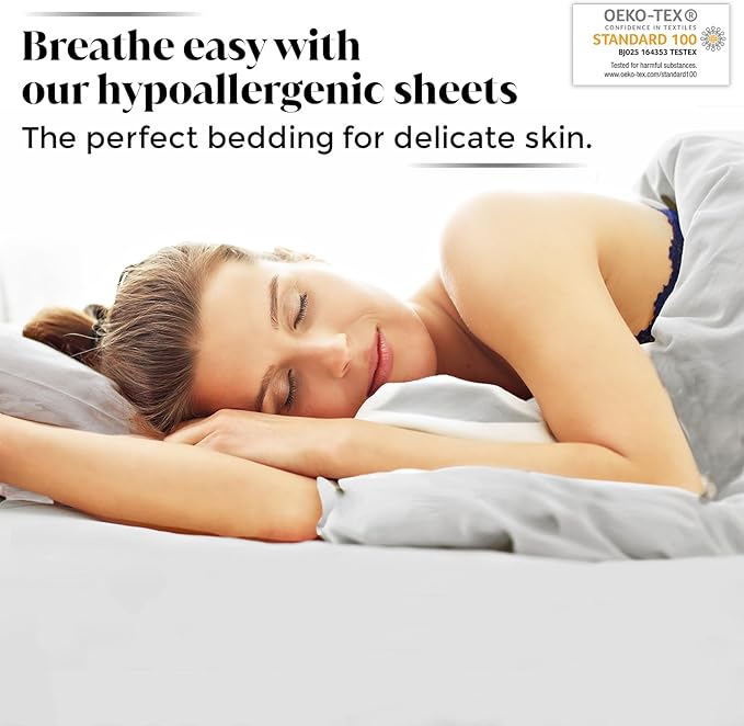 Luxury Bamboo Market | Queen Size Bed Sheet Set | 100% Viscose Made from Bamboo | Organically Grown | Ultra Soft | Cooling Sheets for Hot Sleepers | 17" Deep Pocket [Dove Grey]