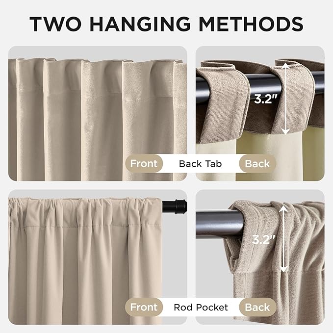 Joydeco Light Beige 100% Blackout Curtains 90 Inch 2 Panels, Luxury Thermal Light Beige Curtains for Bedroom Living Room, Soundproof Blackout Window Drapes, Rod Pocket & Back Tab (52W x 90L)
