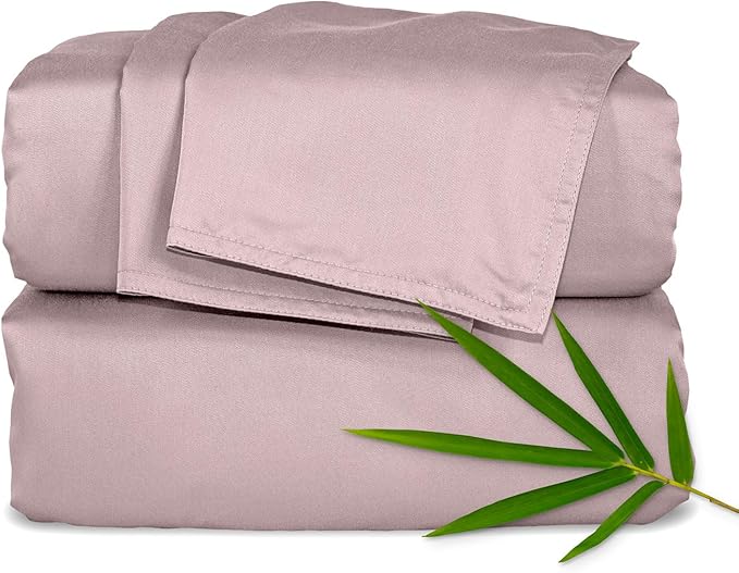 Pure Bamboo Full Sheets, Genuine 100% Organic Viscose Derived from Bamboo Bed Sheet Set, Luxuriously Soft & Cooling, Double Stitching, 2 Year Quality Promise (Full, Dusty Pink)