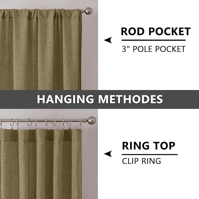 Tollpiz Short Linen Curtains Living Room Rod Pocket Semi Sheer Curtain Burlap Light Filtering Thick Linen Drapes for Bedroom, 54 x 54 inches Long, Taupe, Set of 2 Panels