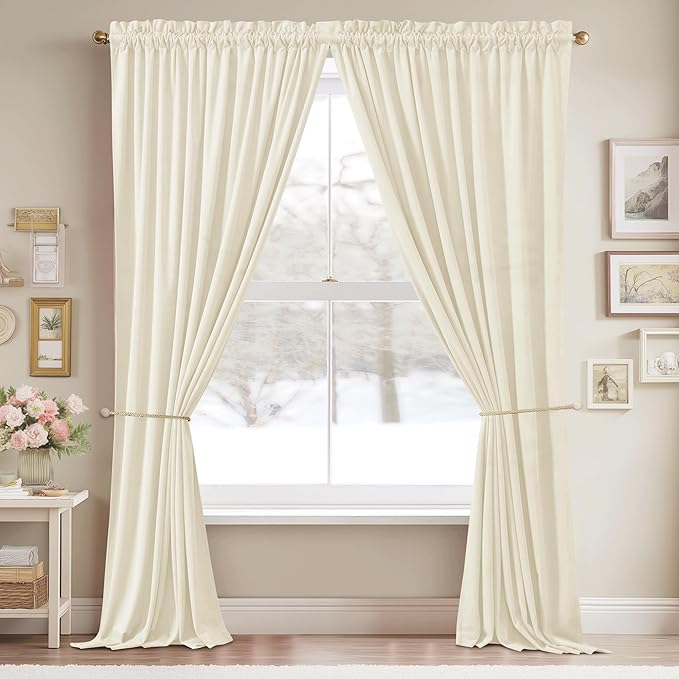 StangH Super Soft Velvet Curtains Ivory White Nursery Girls Bedroom Privacy Drapes Rod Pocket Light Dimming Sliding Door Curtains for Living Room/Office, W52 x L105, 2 Panels