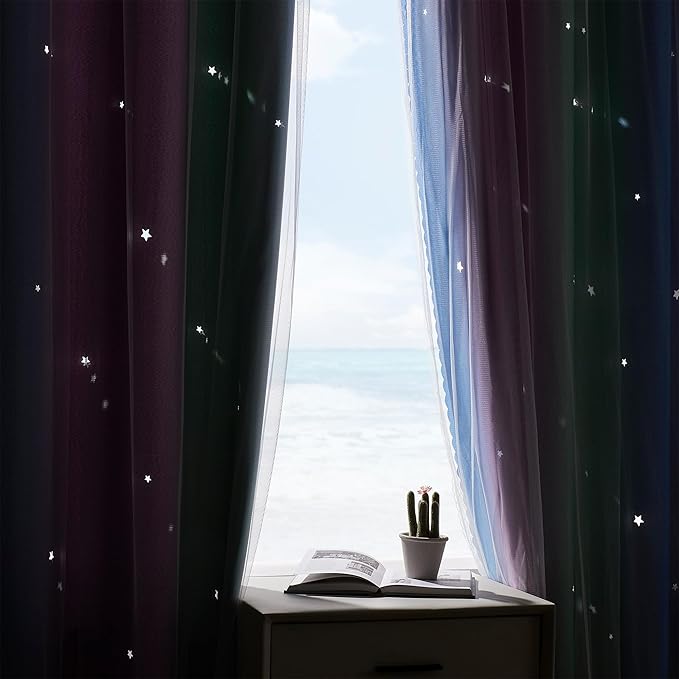 XiDi Blackout Curtains for Girls Kids Bedroom - Blue Purple Green Rainbow Unicorn Design, 34x63 Inch 1 Panel