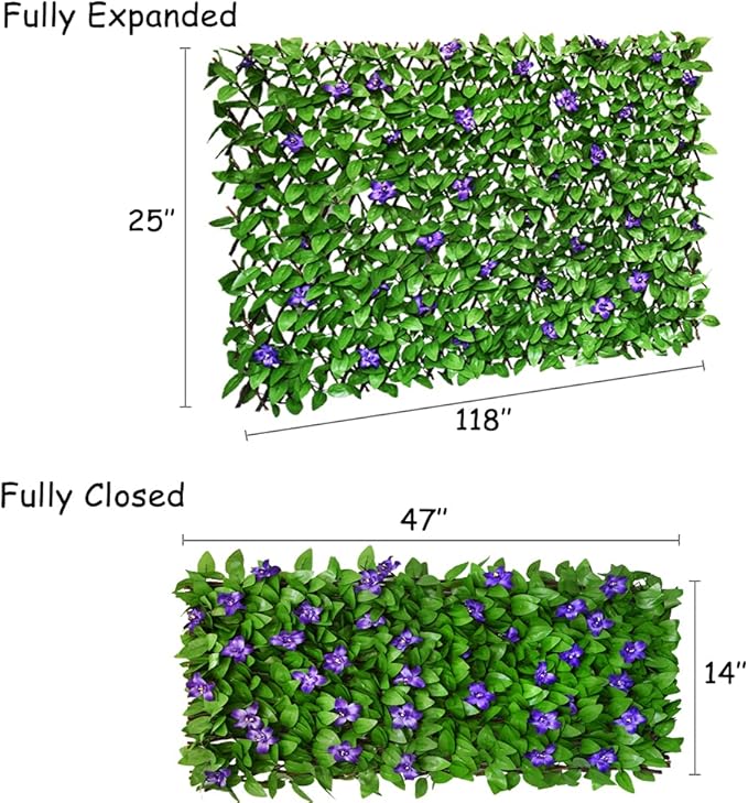Sumery Expandable Fence Privacy Screen for Balcony Patio Outdoor,Decorative Faux Ivy Fencing Panel,Artificial Hedges (Single Sided Leaves) (2, Green Flowers)