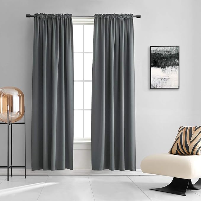 DONREN 96 Inches Long Room Darkening Curtain Draperies for Living Room - Blackout Solid Rod Pocket Curtains for Dining Room(2 Panels,Medium Grey)